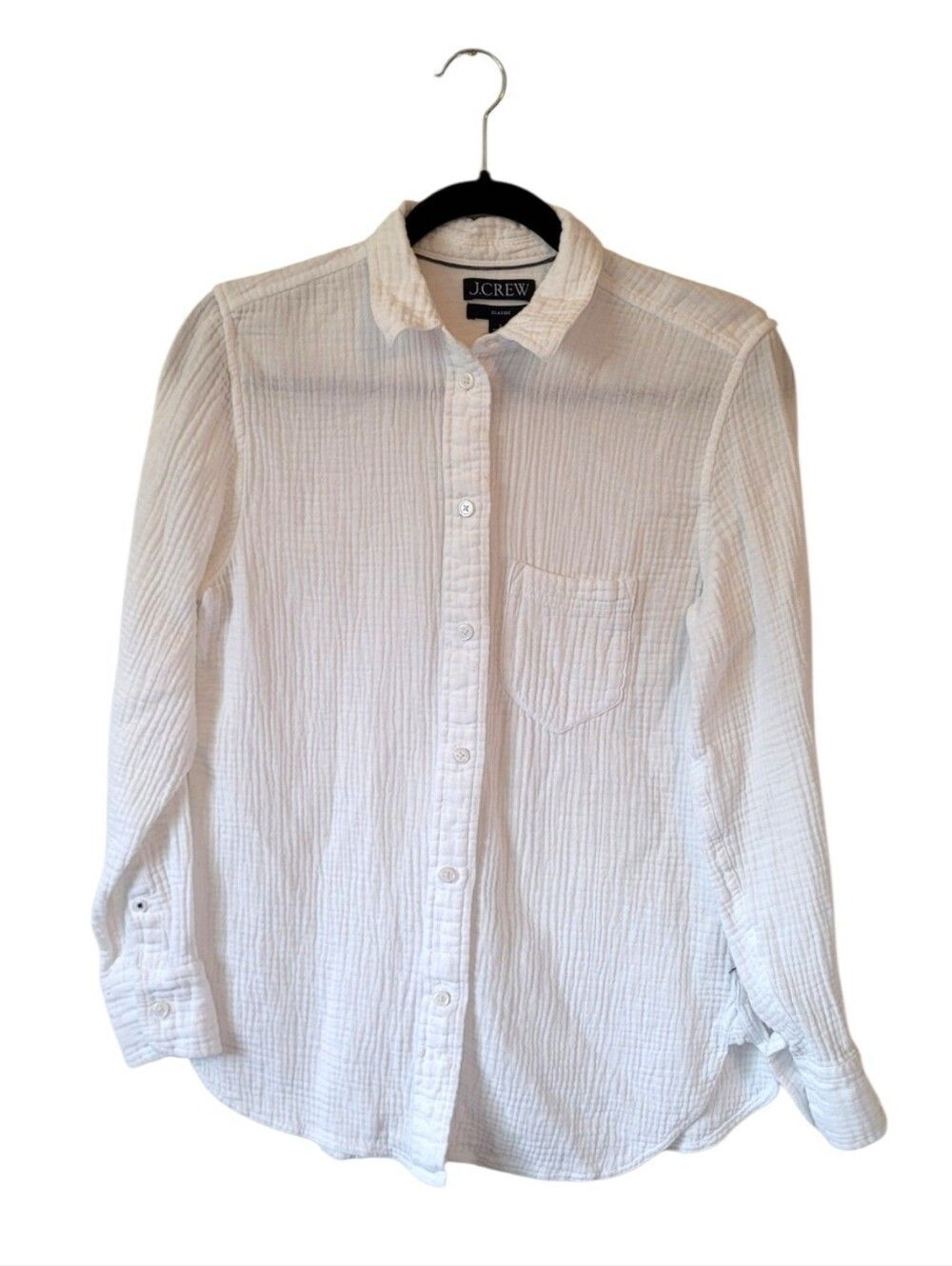 J. Crew Women's White Gauzy Cotton Textured Button-Front Shirt Size 2